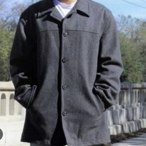 Vintage J.Crew Size L Dark Gray Pea Coat Wool Blend Lined Double Breasted- Large